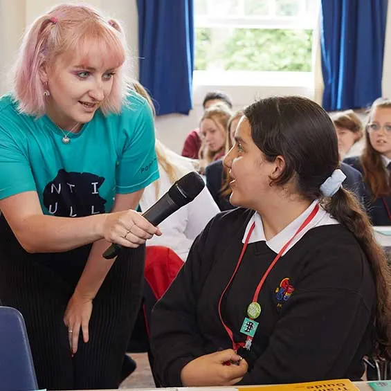 Diana Award volunteer talking to School Student