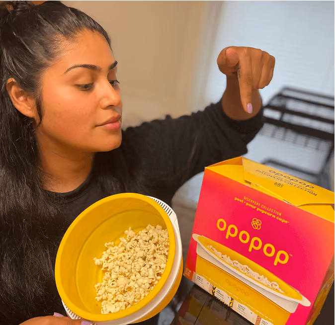 A woman with an opopop product