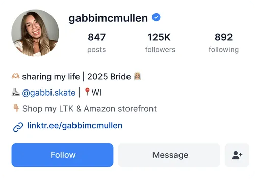 Instagram creator profile UI with verified badge
