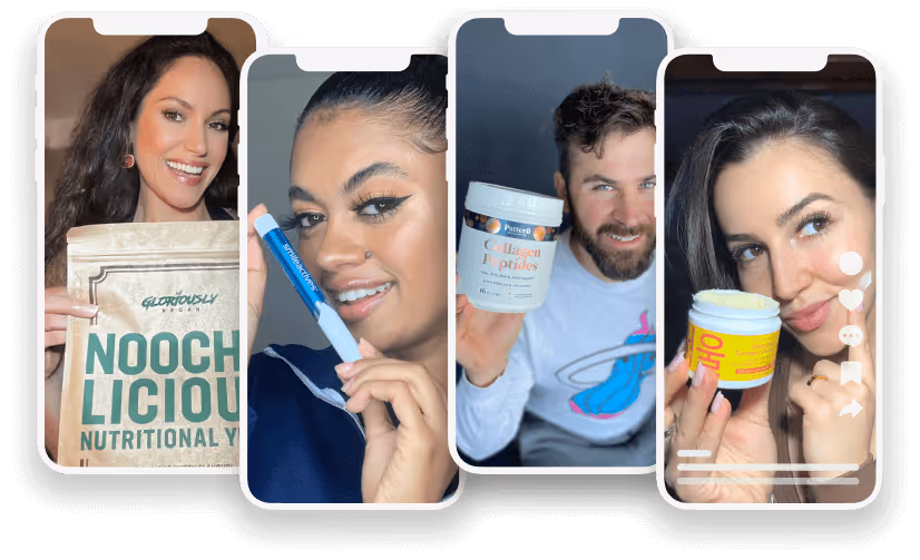 Four different creators showing products