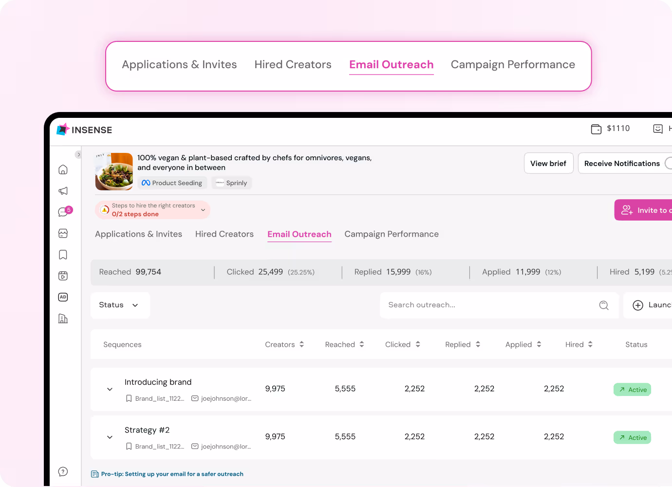 Outreach campaign management page