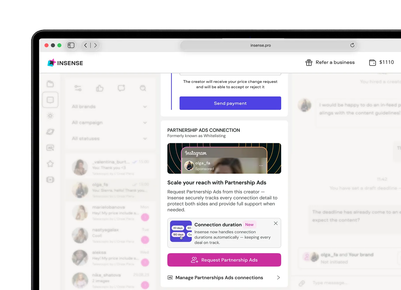 Meta Partnership Ads payment with Insense