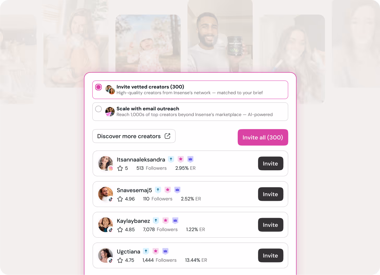 Recommended creators tailored to your brief