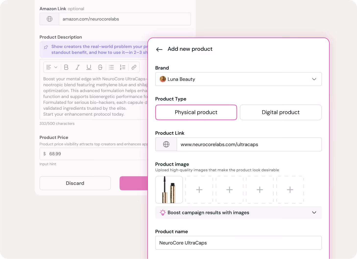 Specifying campaign details on creative brief generator