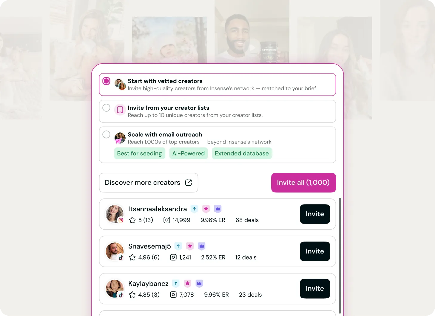 Recommended creators tailored to your brief