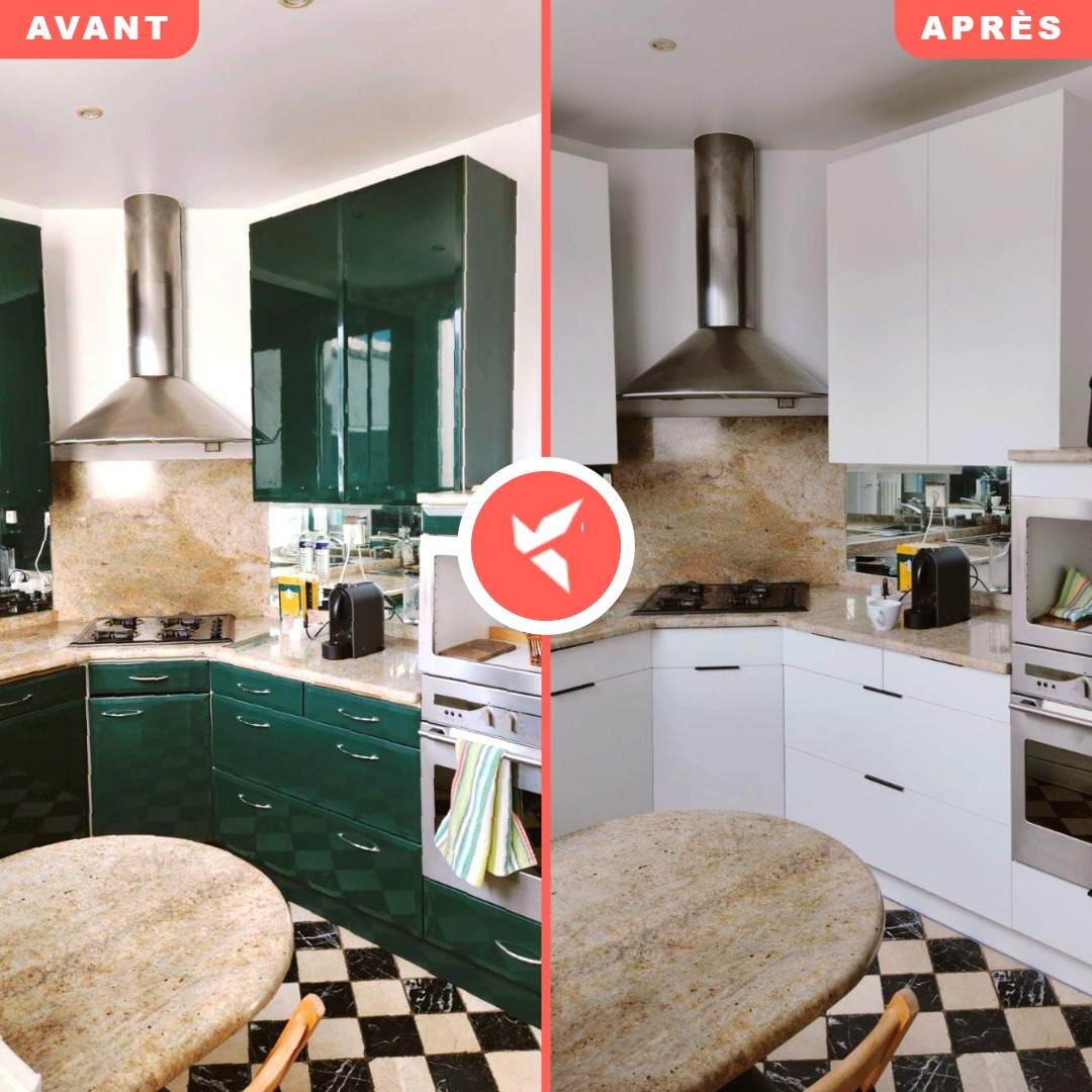 Cuisine relookée en changeant les portes : avant et après Relookitchen