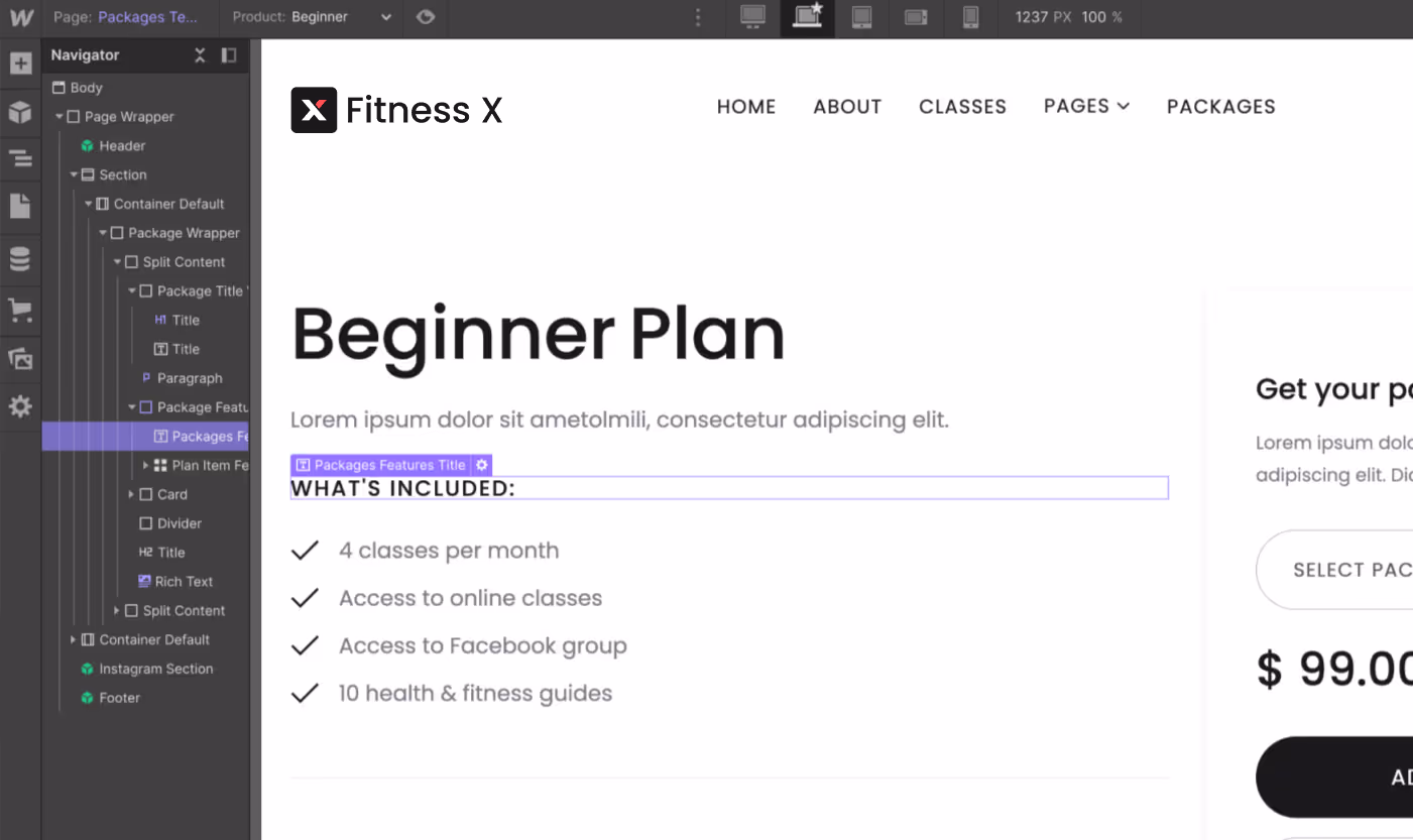 eCommerce Page - Fitness X Webflow Template