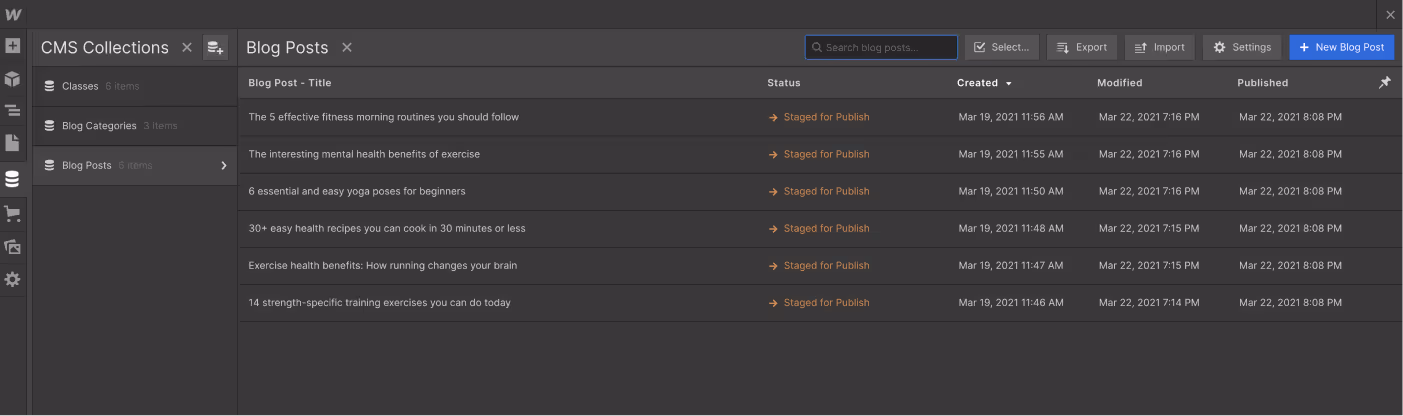 CMS Collection - Fitness X Webflow Template