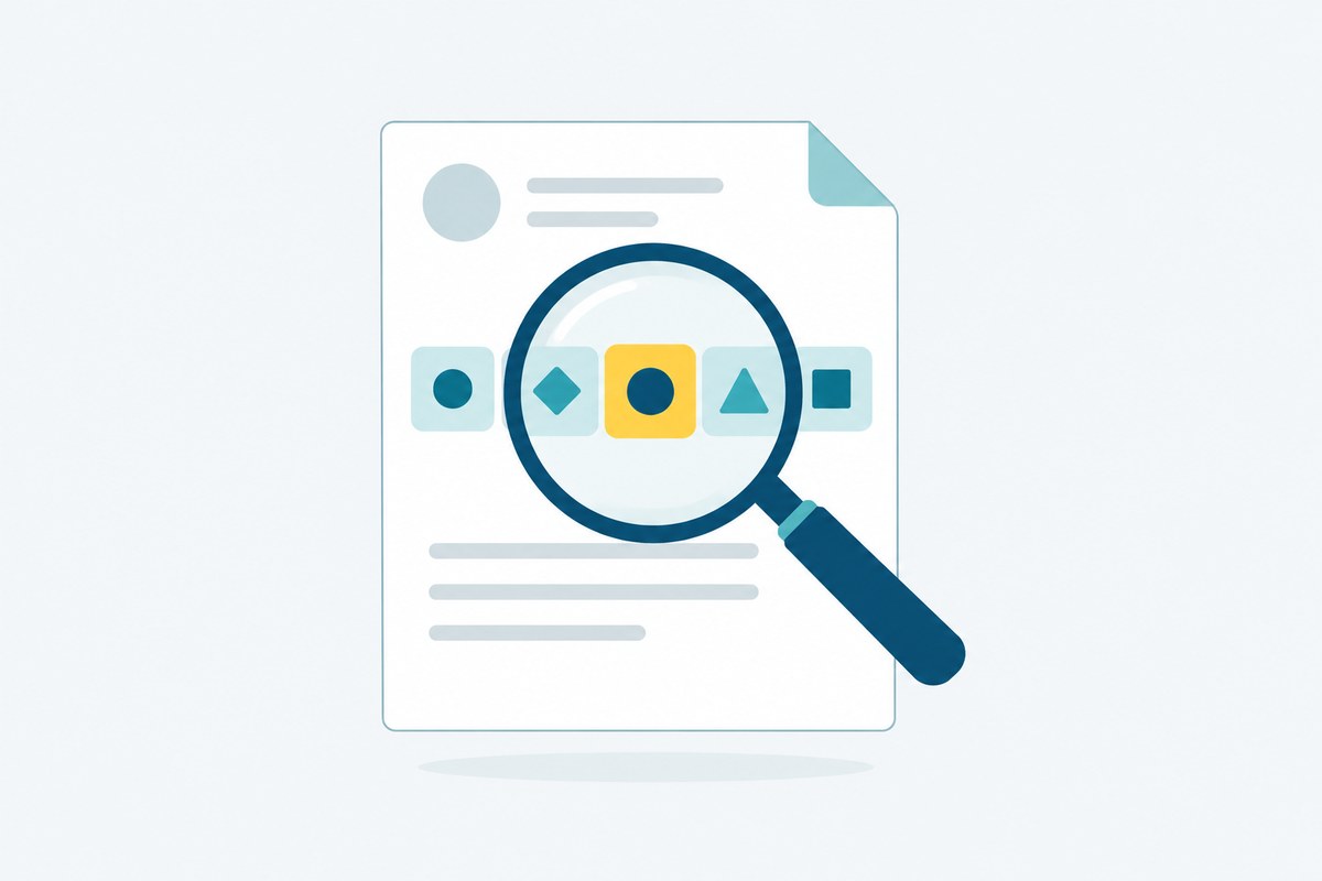 Illustratie van een vergrootglas boven een document met cijfers bij het opzoeken van een btw-nummer