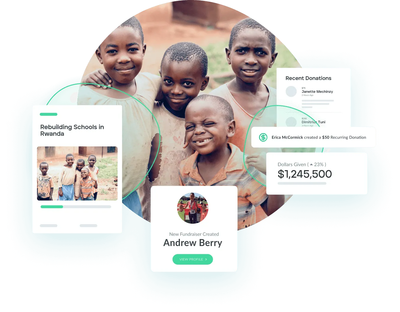 Children receiving online donations from a Donately online fundraiser