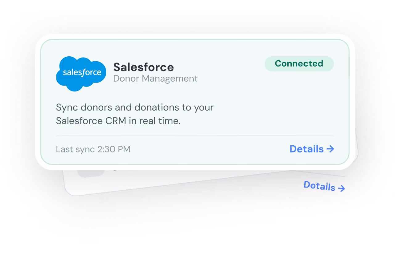 Donately gift record synced into Salesforce