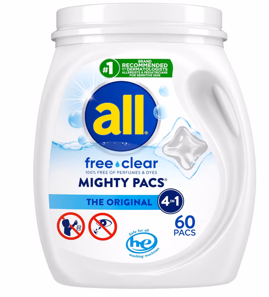 All Free-Clear laundry detergent packaging, reviewed as a competitor in the TheLaundryGuru roundup.