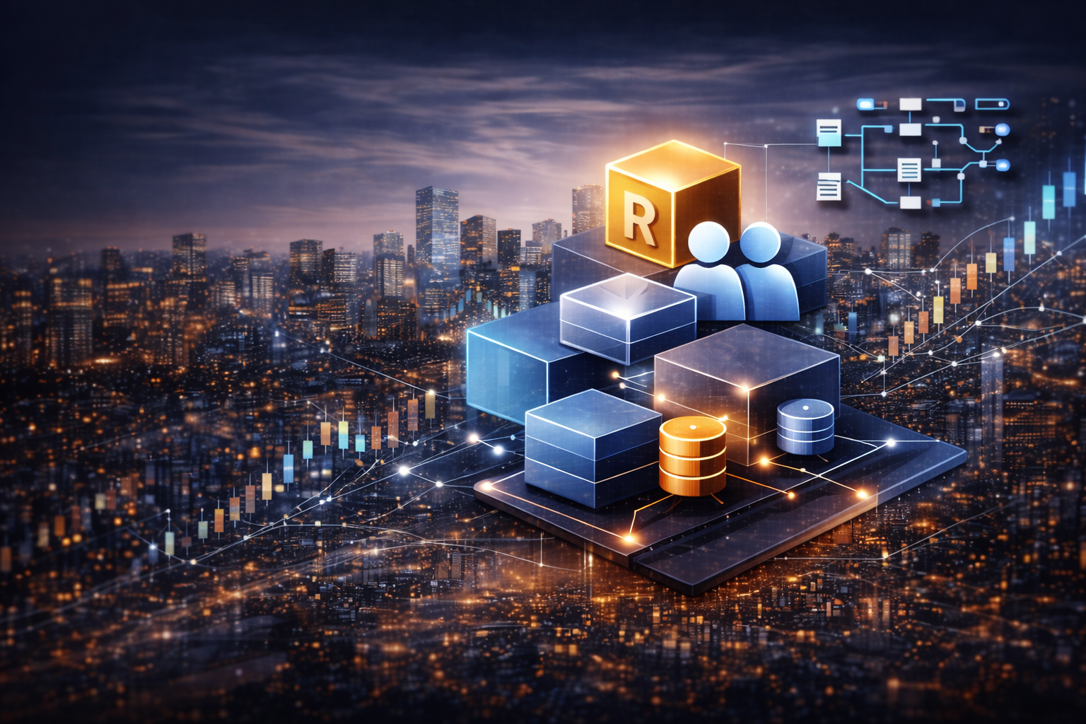 Background image with conceptual data model and user avatars