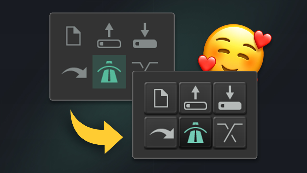 REAPER 6 toolbar icons before and after.