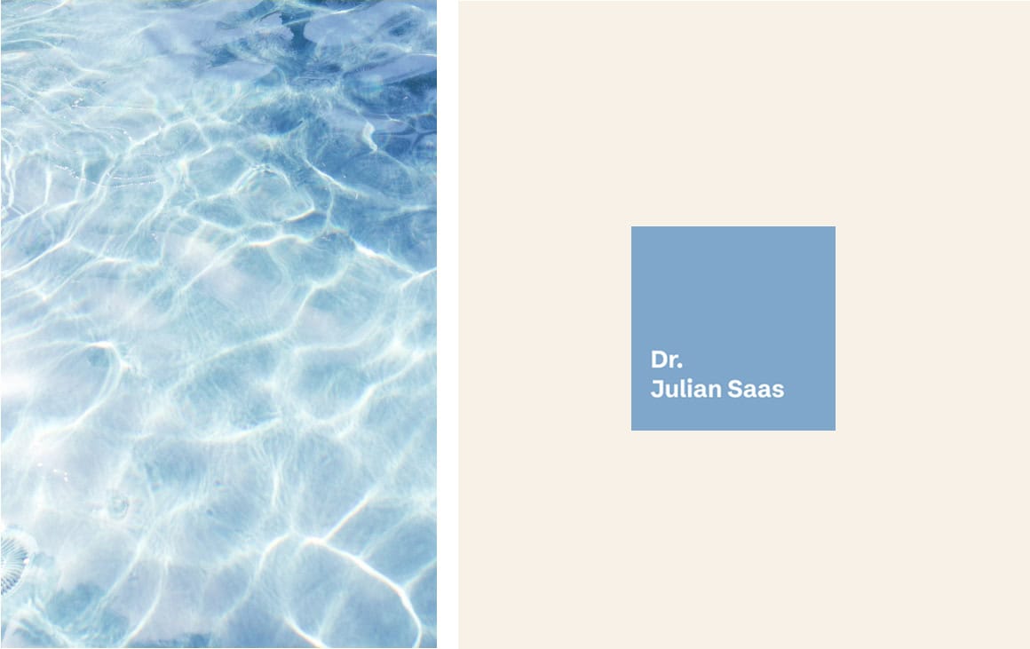 Waves next to blue square logo with the words "Dr. Julian Sass"'