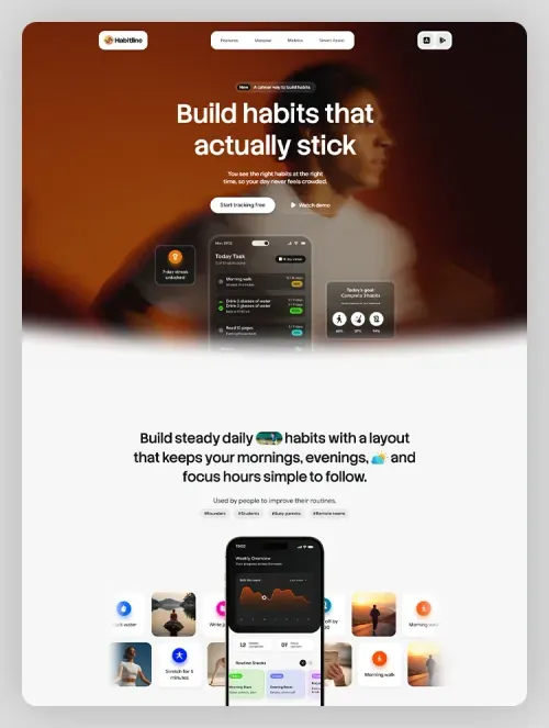 Homepage preview of a mobile app website template built for Framer