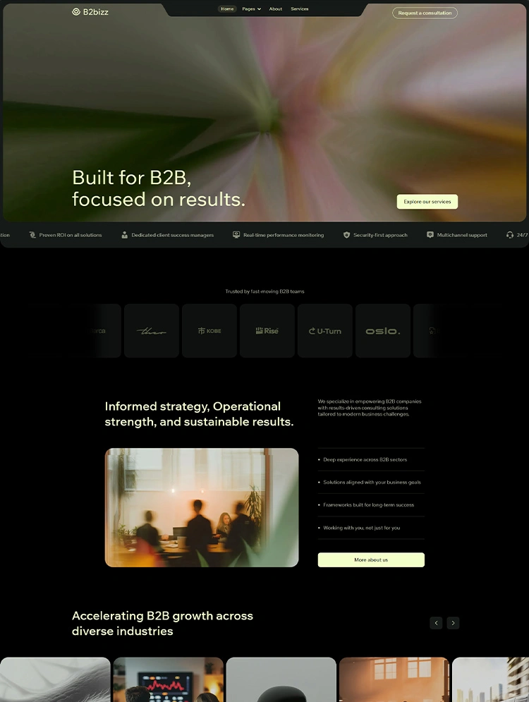 Homepage preview of a B2B SaaS consulting website template built for Webflow