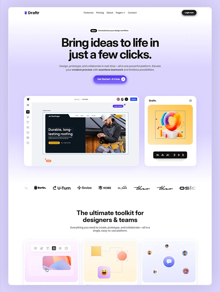 Homepage preview of a SaaS product website template built for Webflow