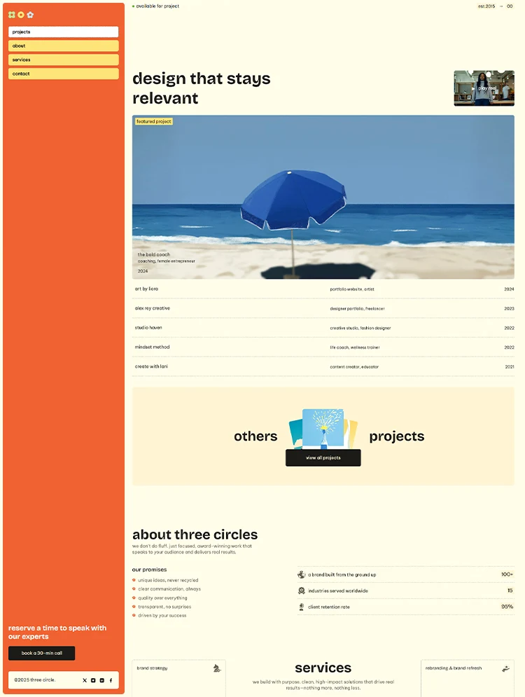 Homepage preview of a one page agency website template built for Webflow