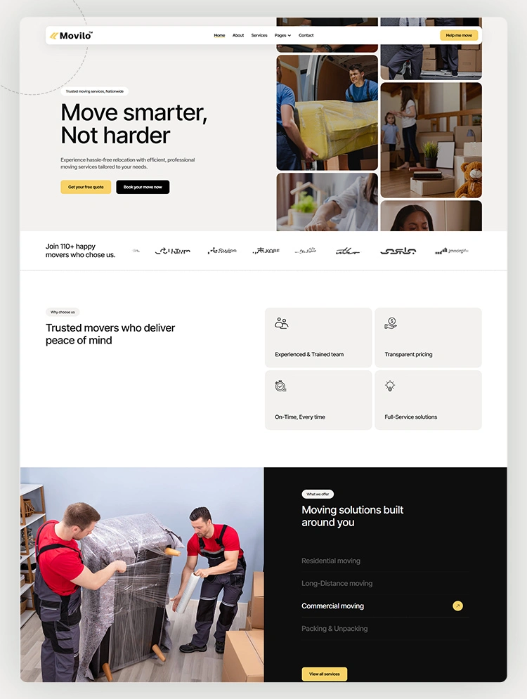 Homepage preview of a transport and logistics services website template built for Webflow