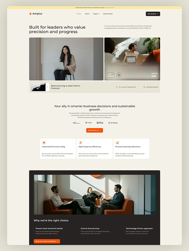 Homepage preview of a finance and accounting business website template