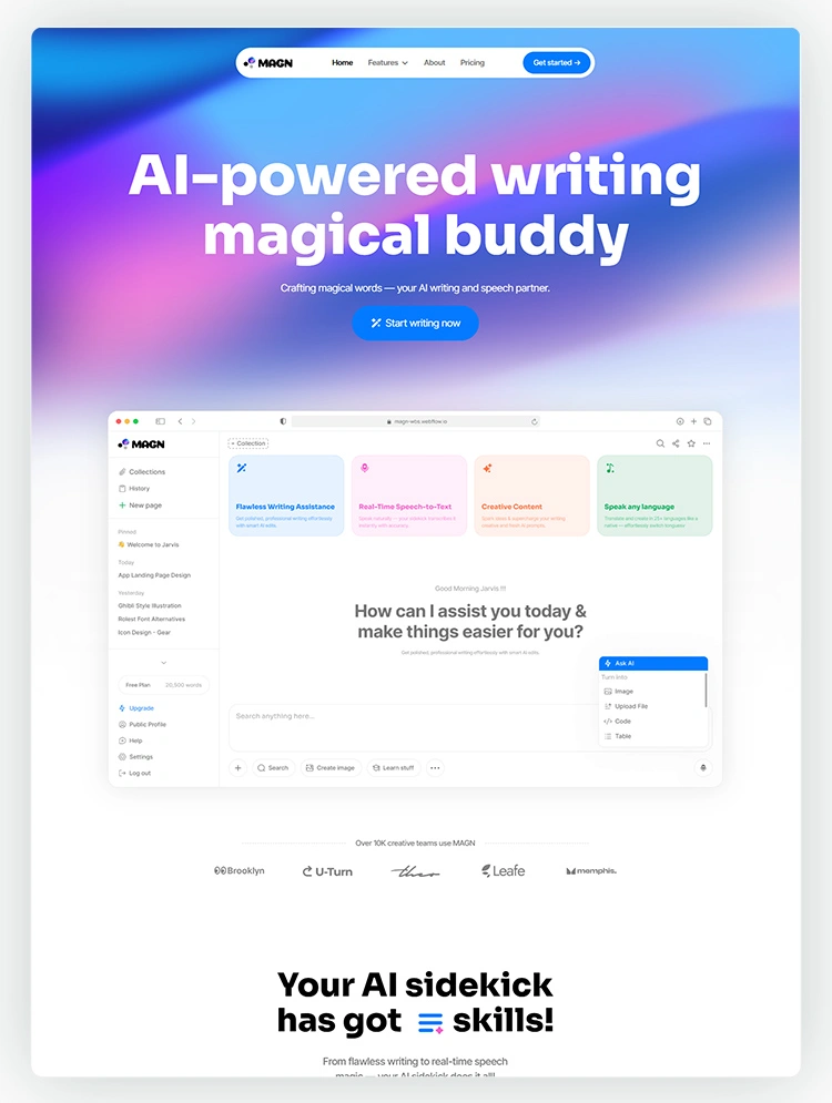 Homepage preview of a creative SaaS website template for modern products