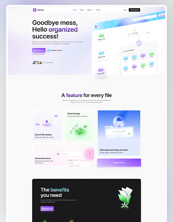 Homepage preview of a high converting SaaS product website template built for Webflow