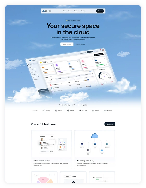 Homepage preview of a creative SaaS website template with modern layout
