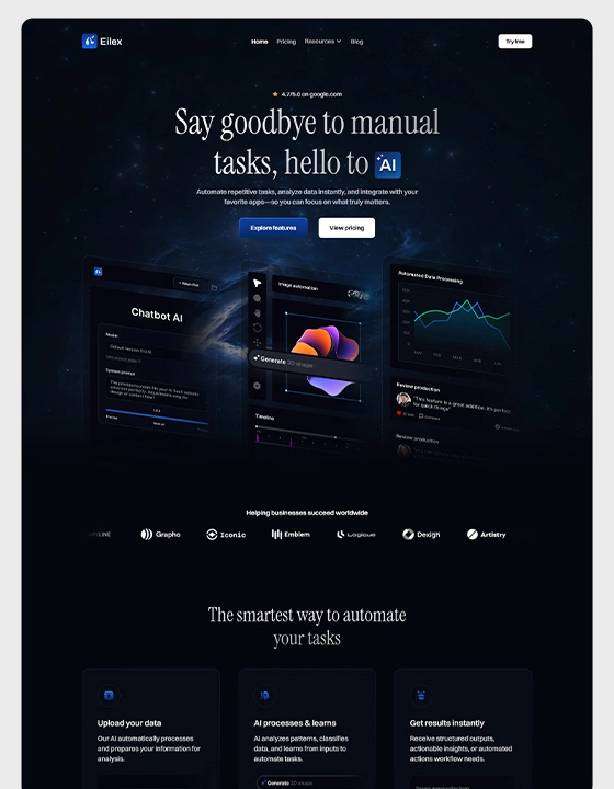 Homepage preview of a technology and software company website template