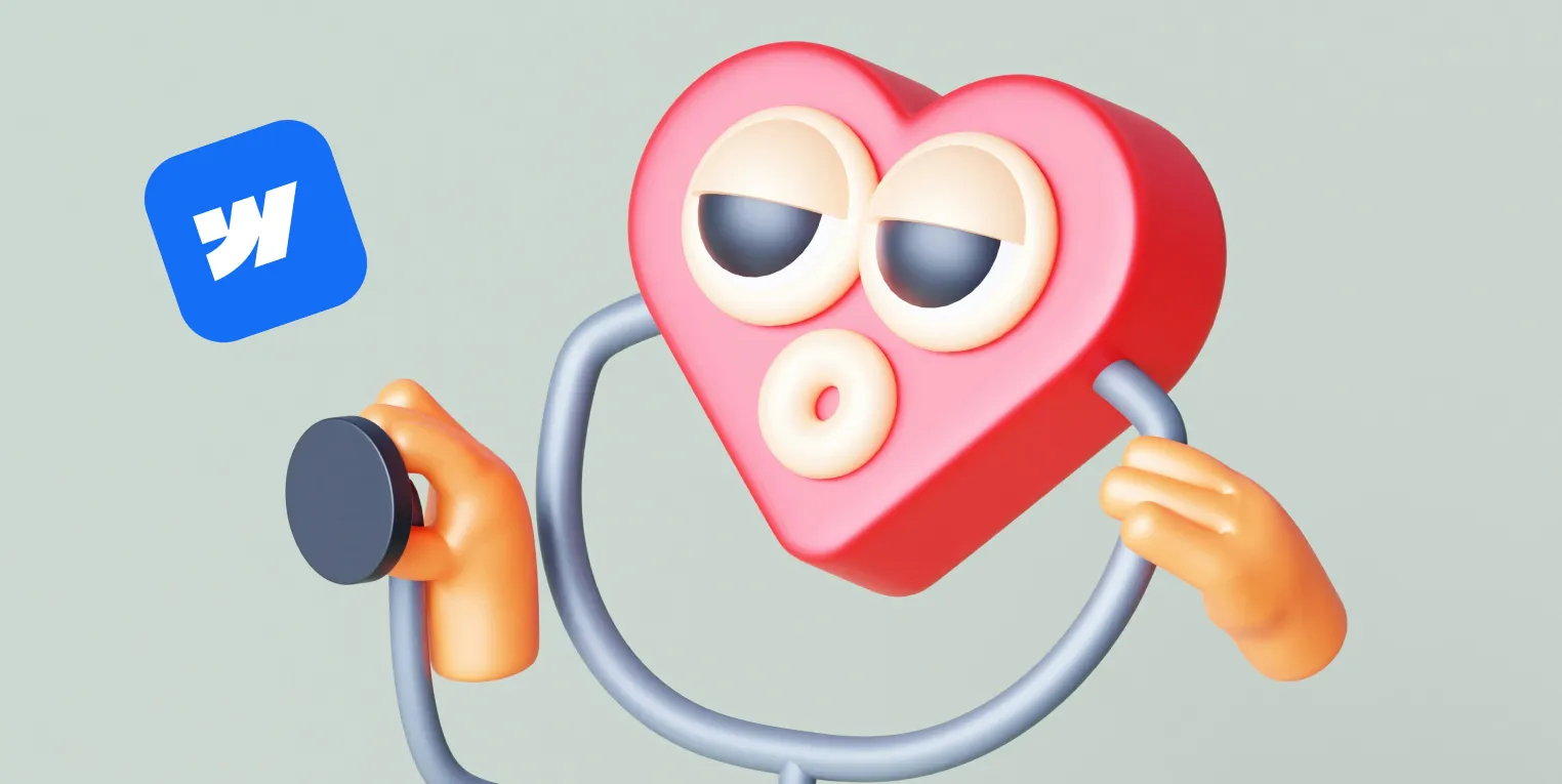 A 3D image of a heart and Webflow logo