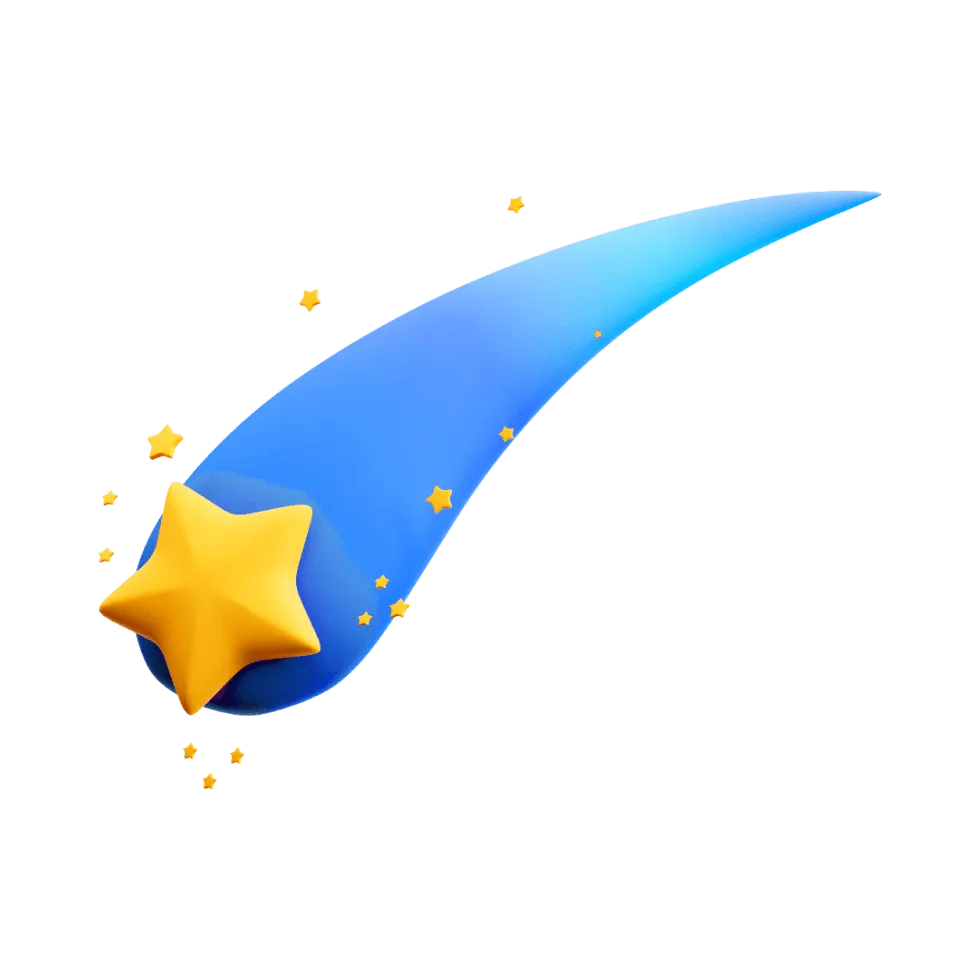 Sininen tähden muotoinen taikasauvan jälki keltaisilla tähdillä.