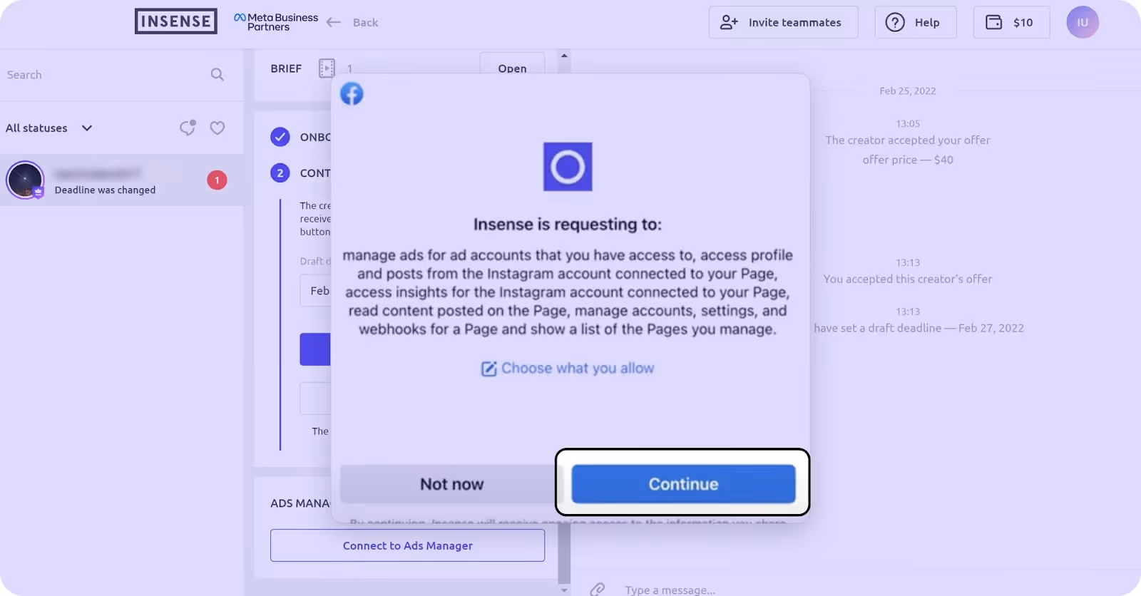 Insense's request notification