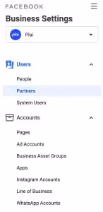 Facebook Business Manager Setting's page