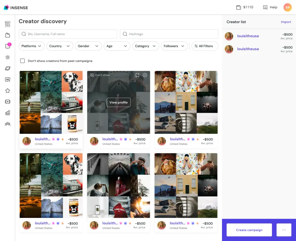 Insense's marketplace page
