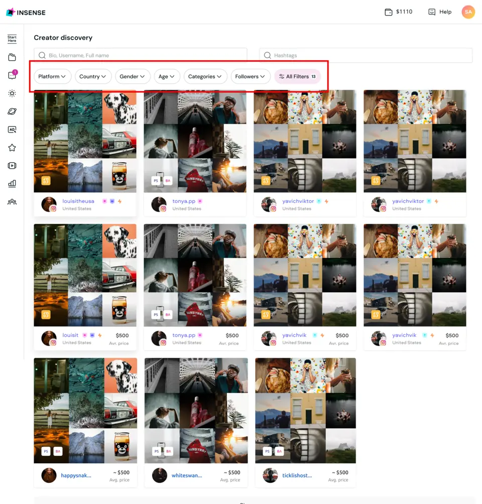 Insense's creator marketplace creator discovery