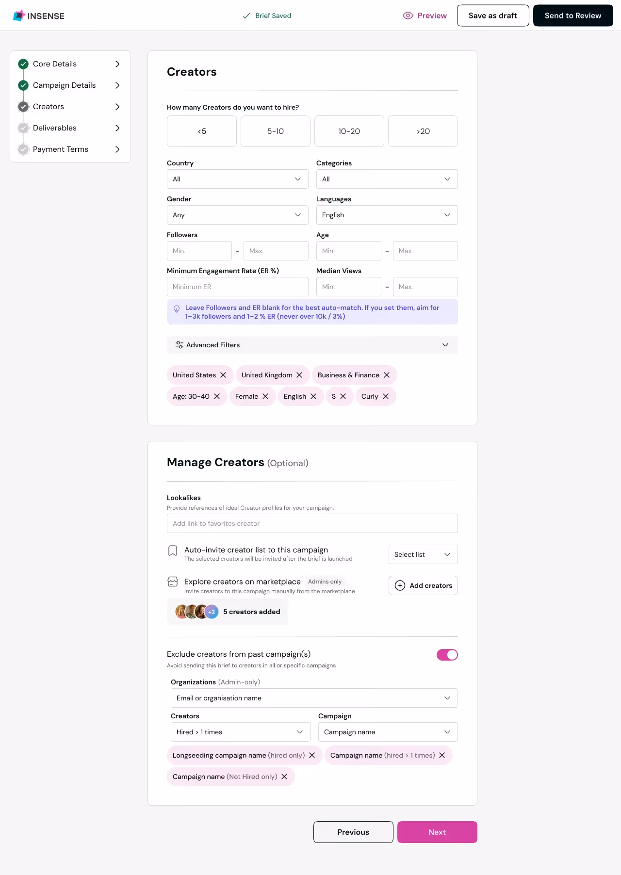 creators and managing them on Insense