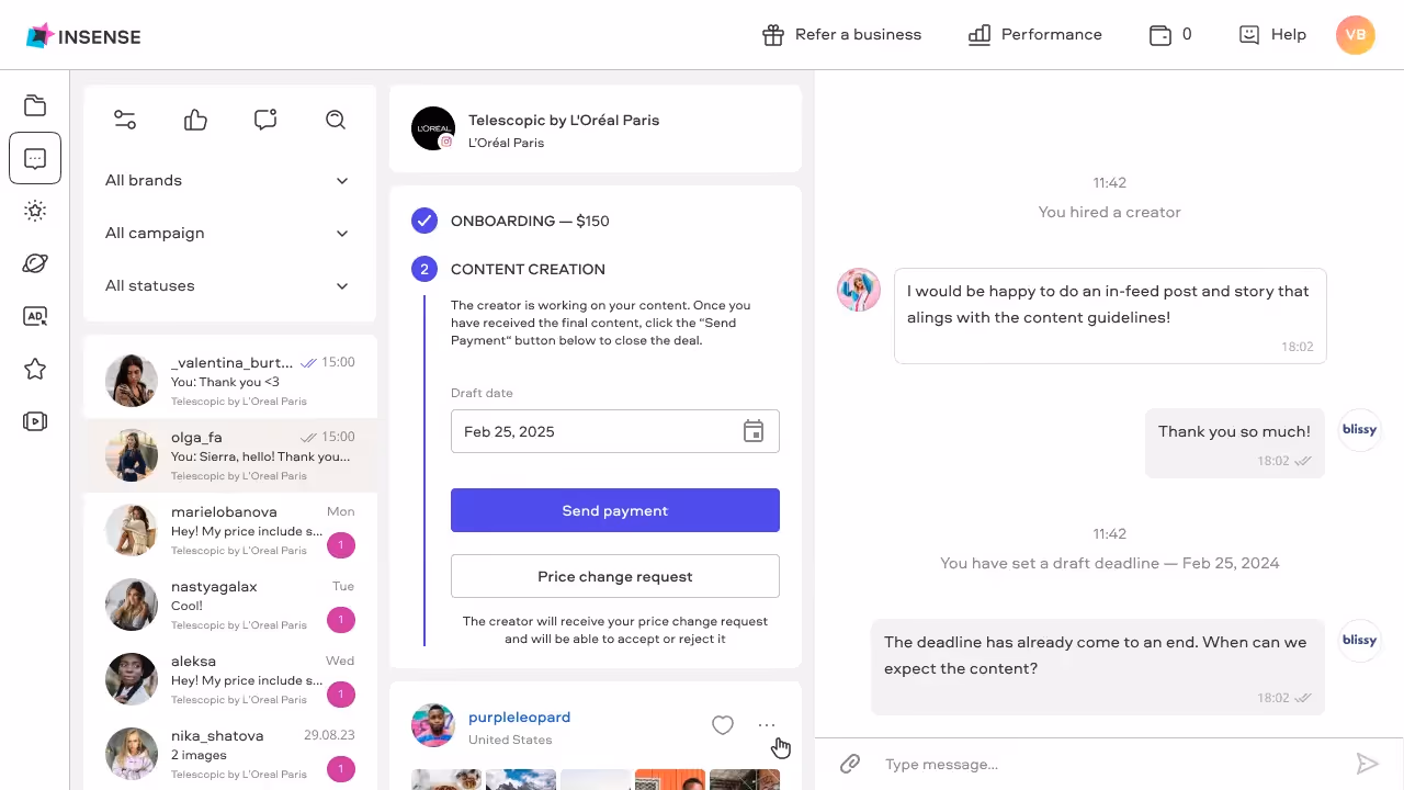 Chat with creators on Insense