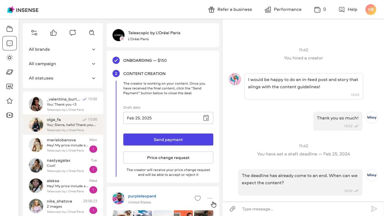 Direct Chat to communicate with your creators