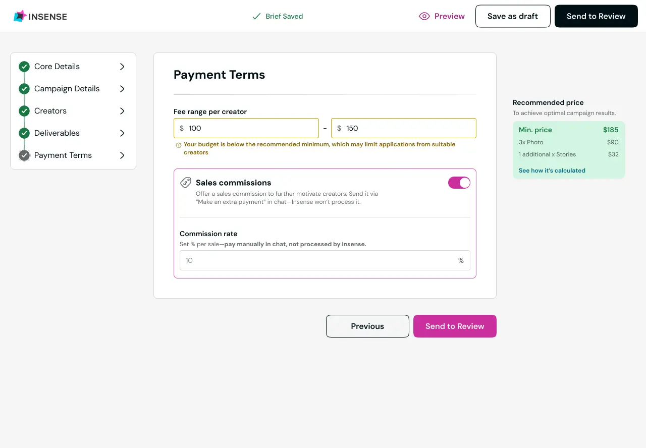 Insense's brief page