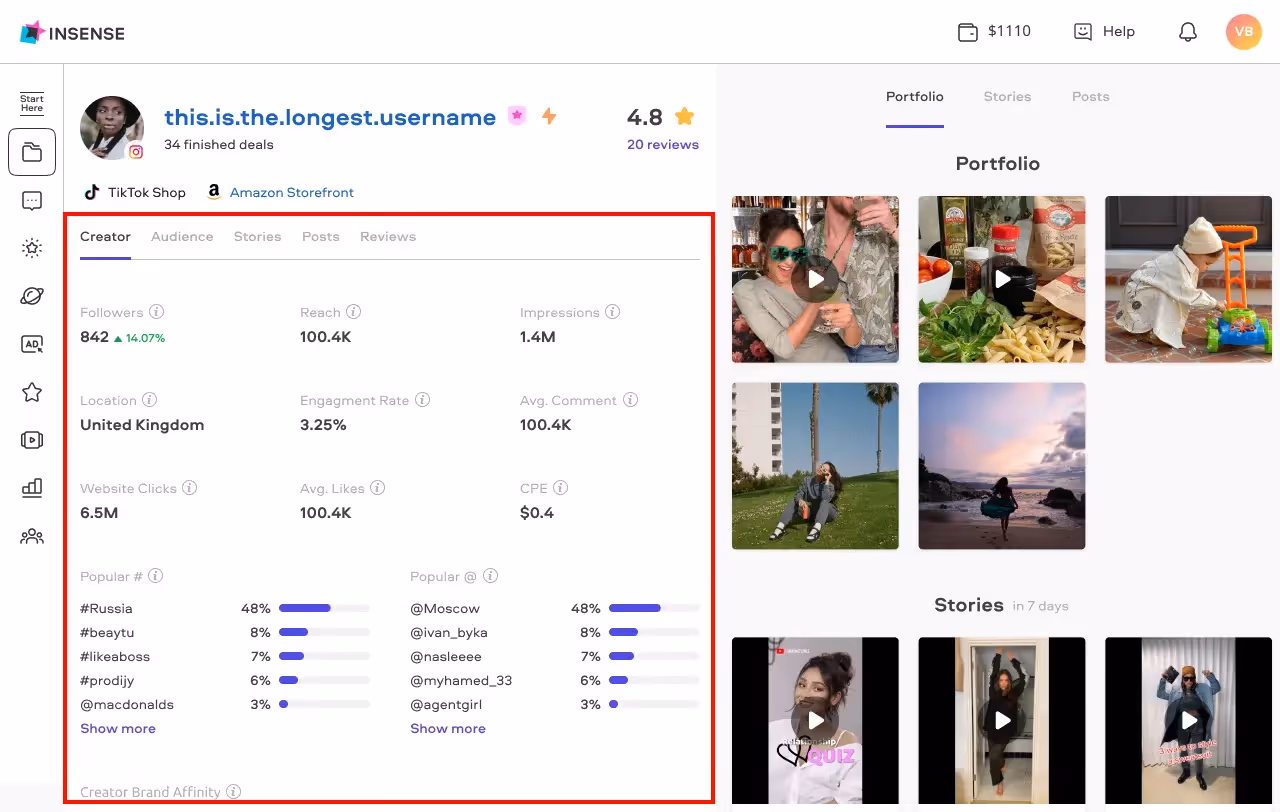 Insense's creator profile