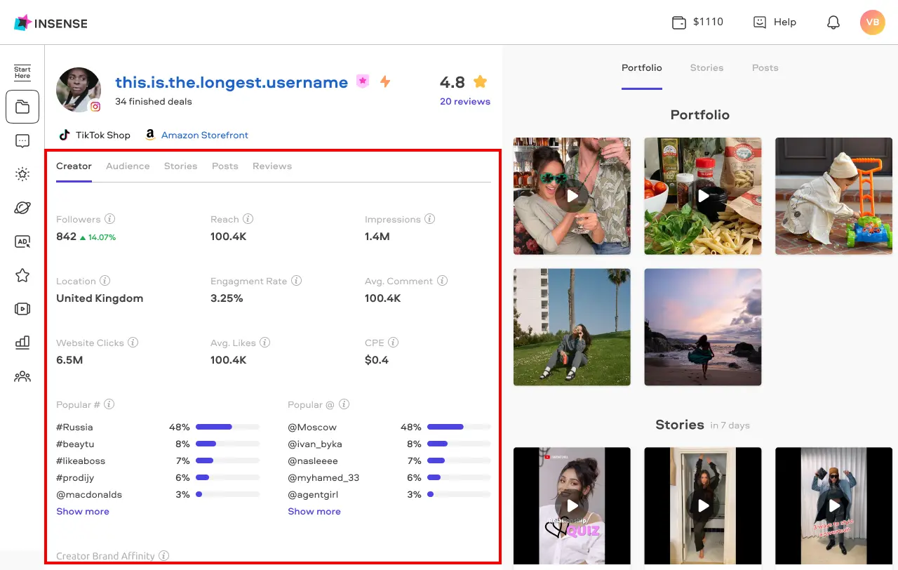 Insense's creator profile