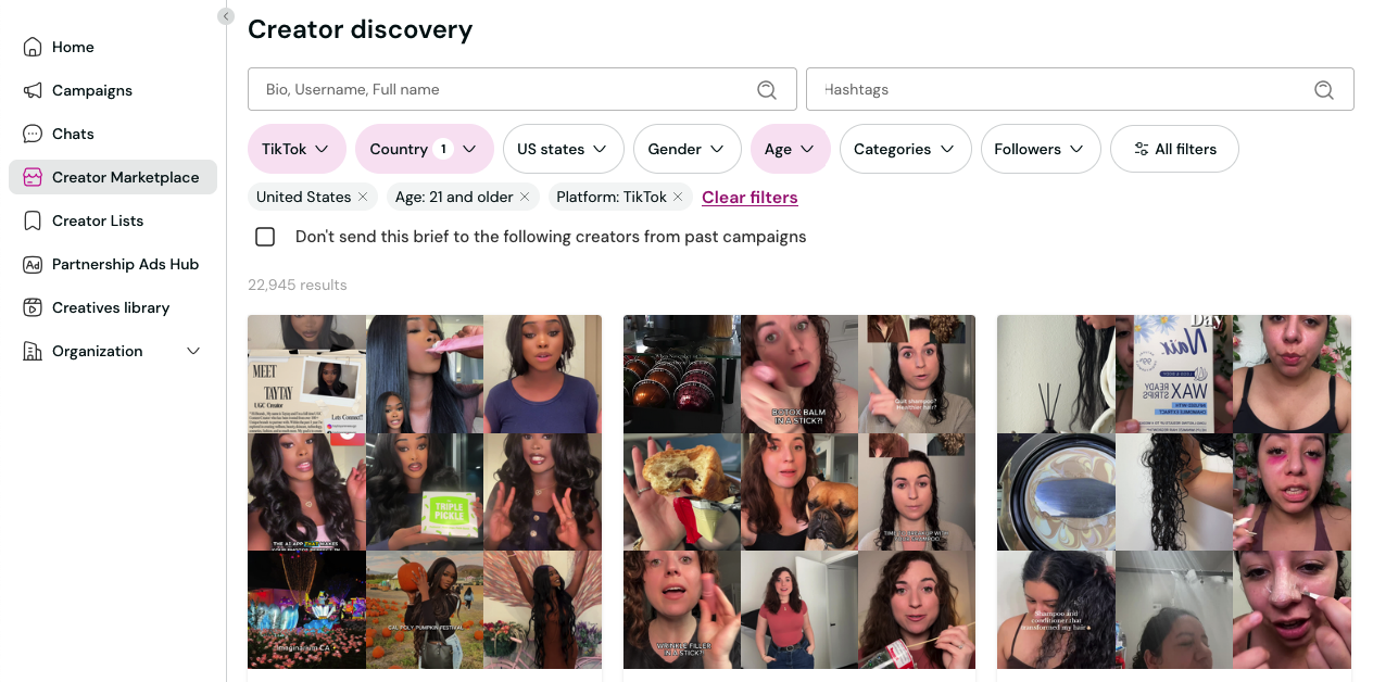Creator Marketplace filters