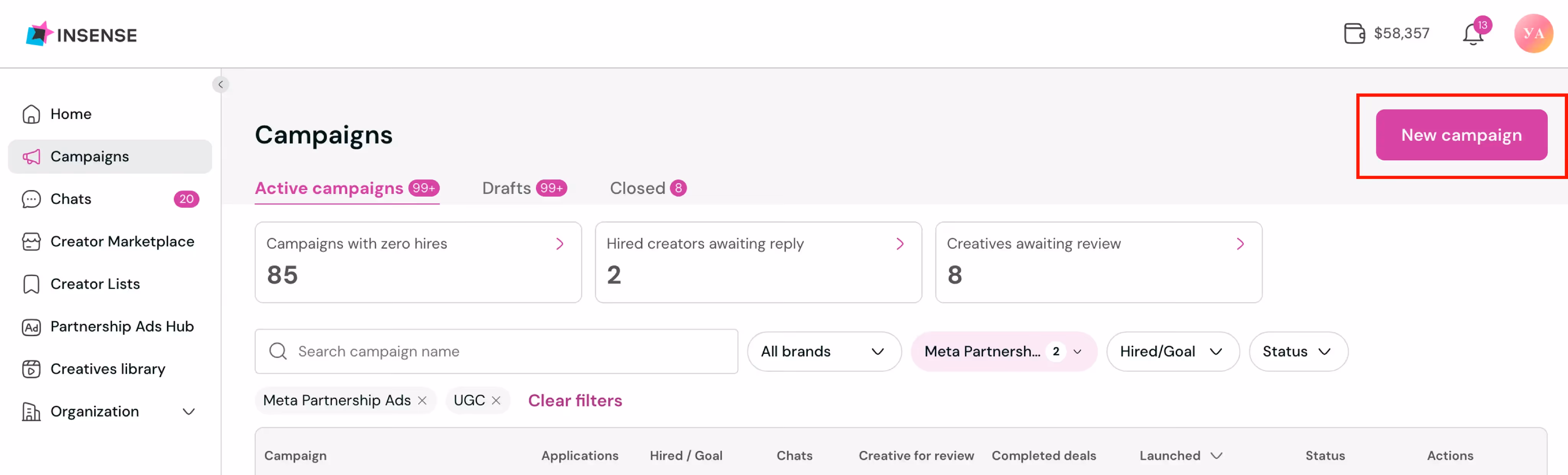 create new campaign on Insense
