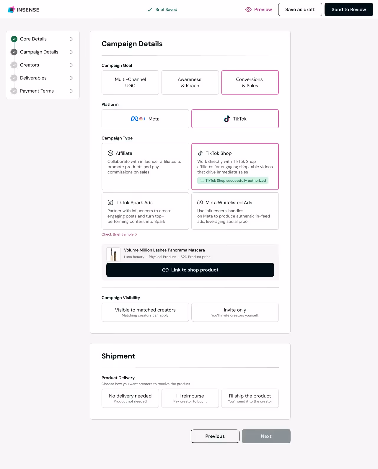 Insense's brief for amazon product videos