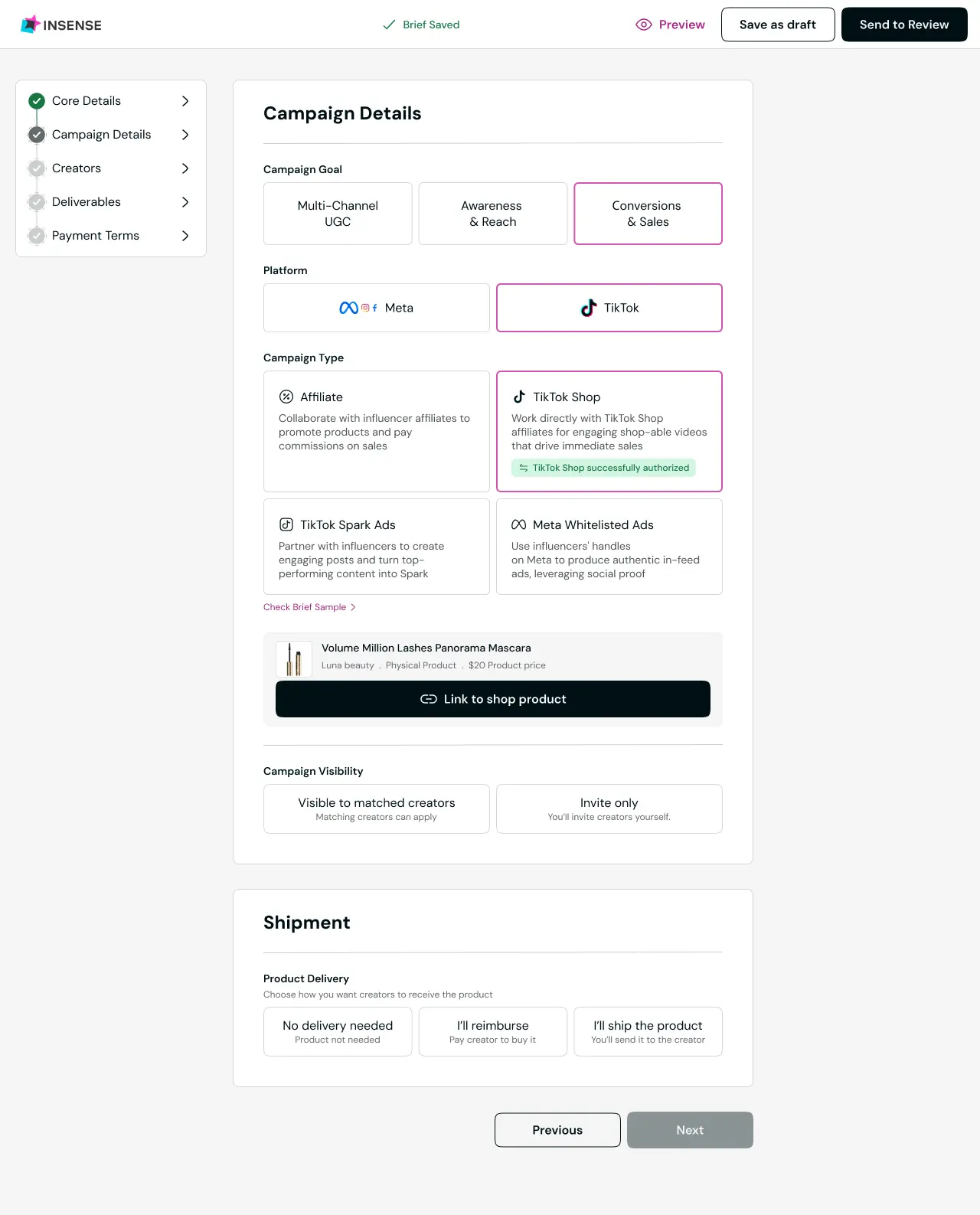 Insense's brief for amazon product videos