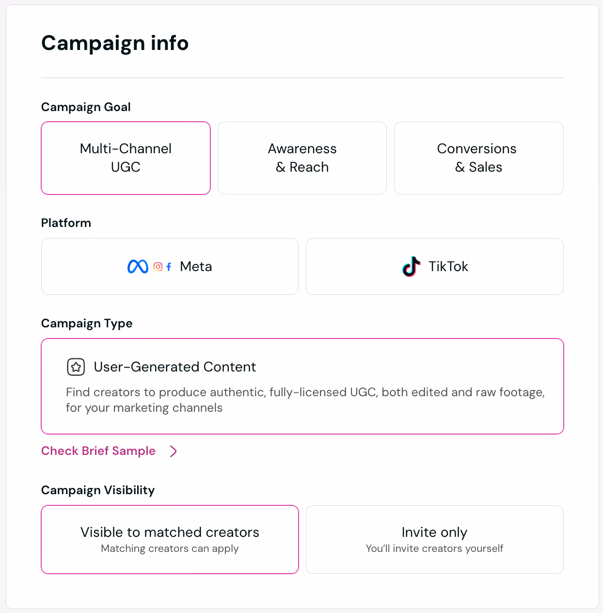 Influencer Campaign Info of Insense Platform