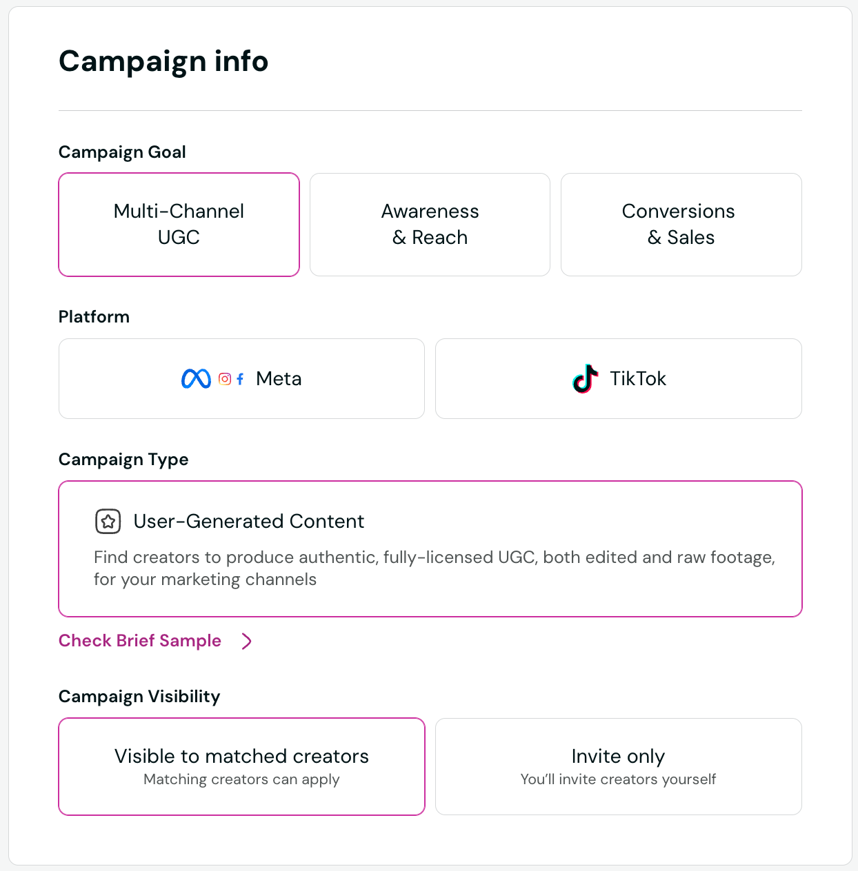 Influencer Campaign Info of Insense Platform