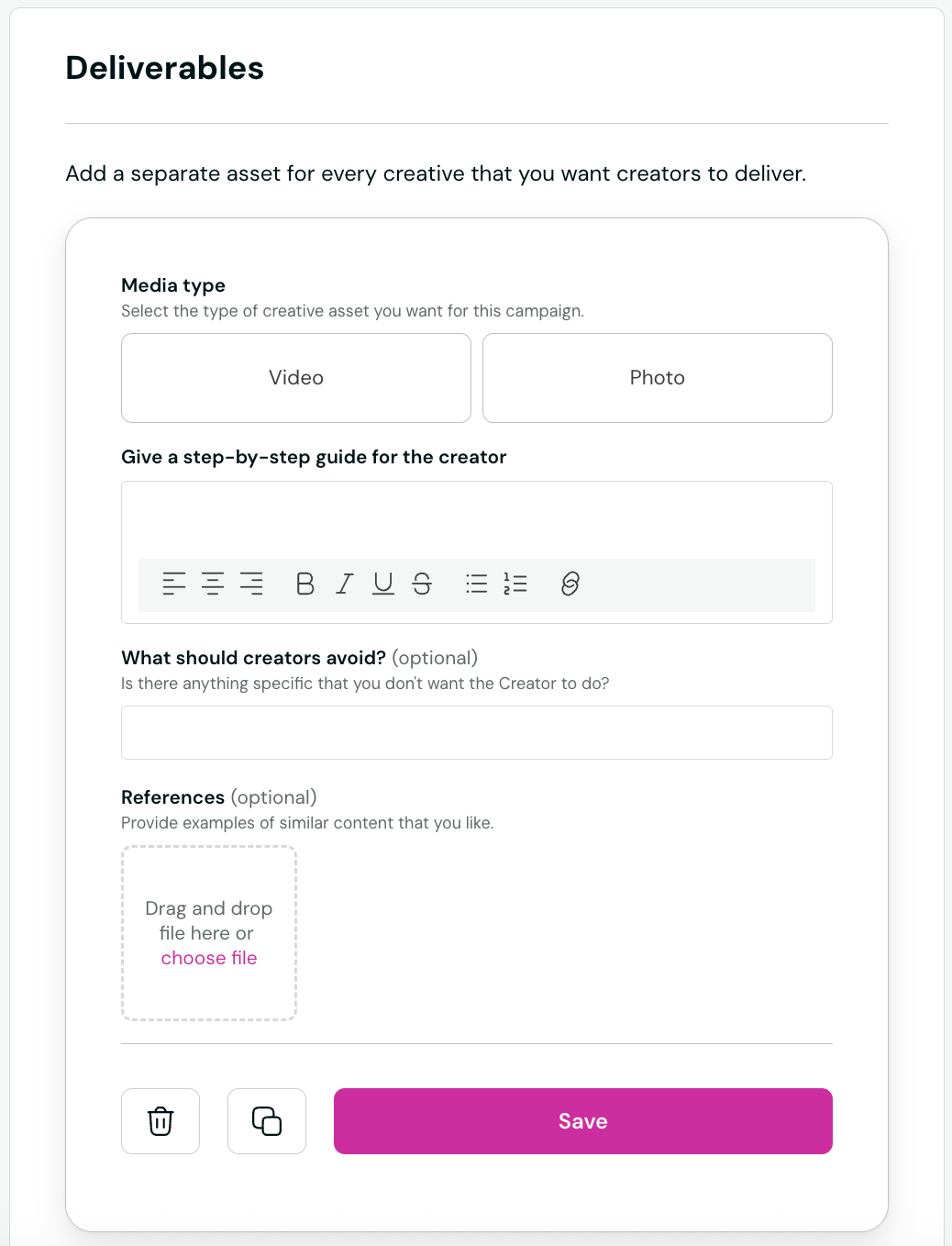 deliverables on Insense platform