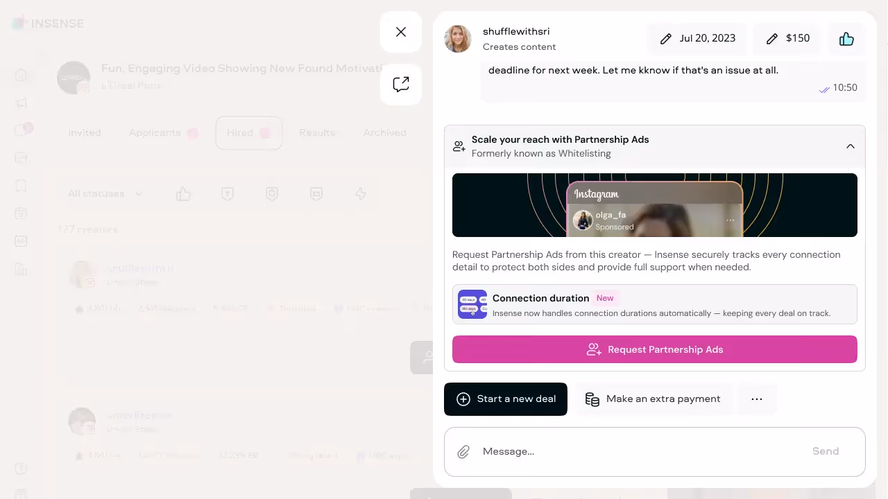 Request to whitelisting influencer on IG from Insense