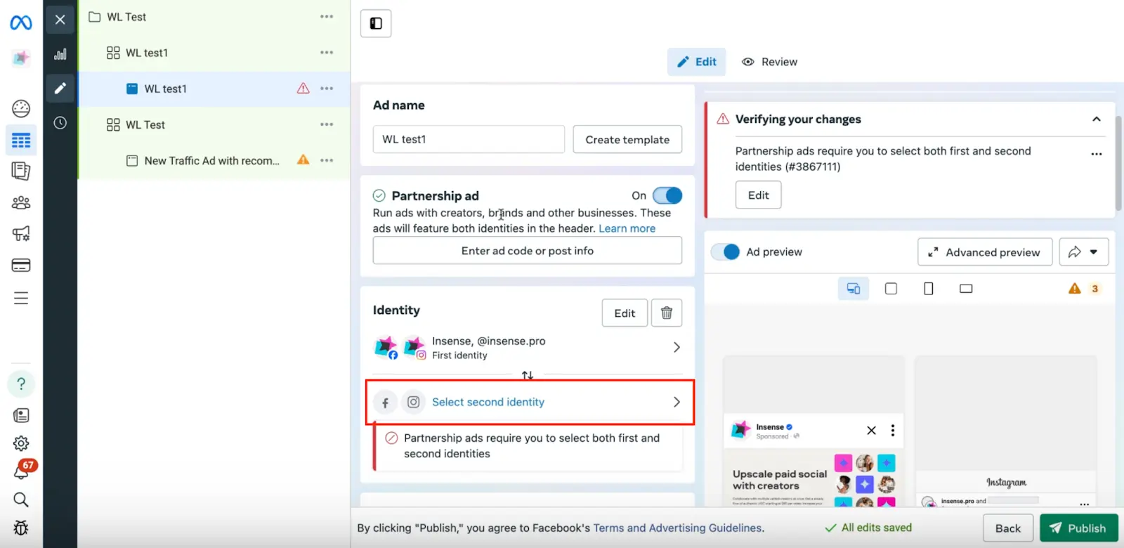 finalizing the influencer whitelisting on Instagram